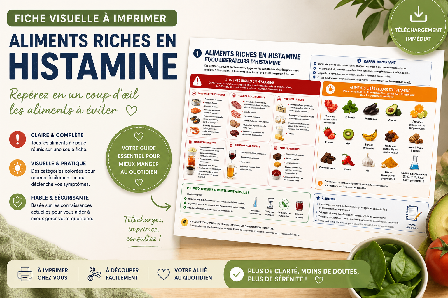 Fiche visuelle aliments riches en histamine du kit anti-histamine