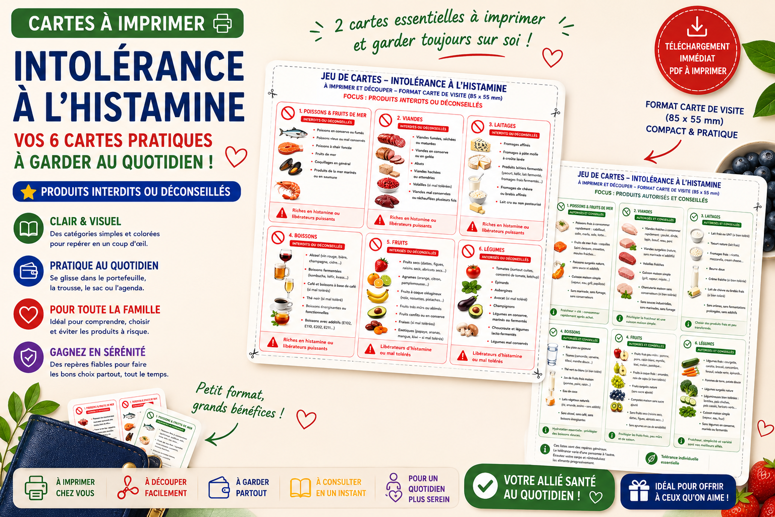 Aperçu des cartes pratiques anti-histamine à imprimer et découper