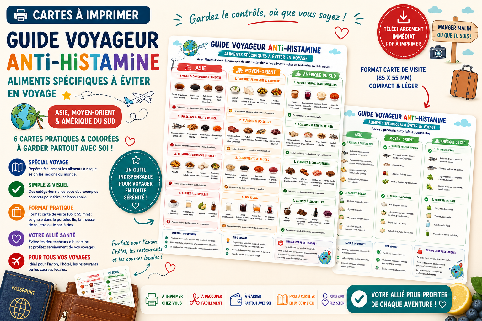 Aperçu du guide voyageur anti-histamine imprimable