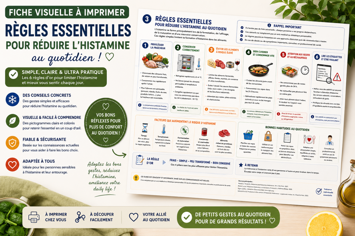 Fiche visuelle règles essentielles pour réduire l’histamine au quotidien